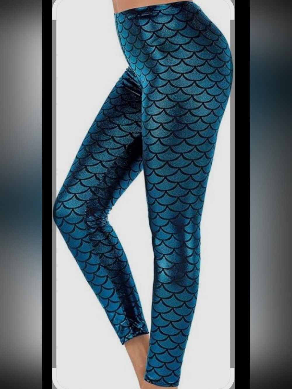 Girls Blue Mermaid Scale Leggings Size 6-8